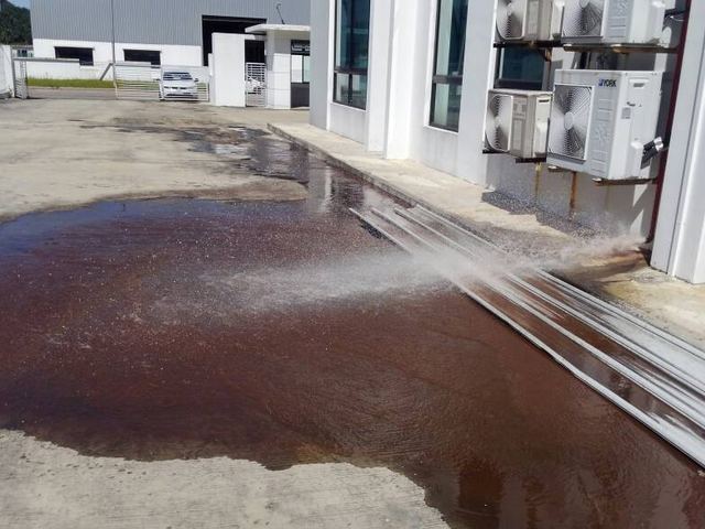 Water flow test at a factory compound